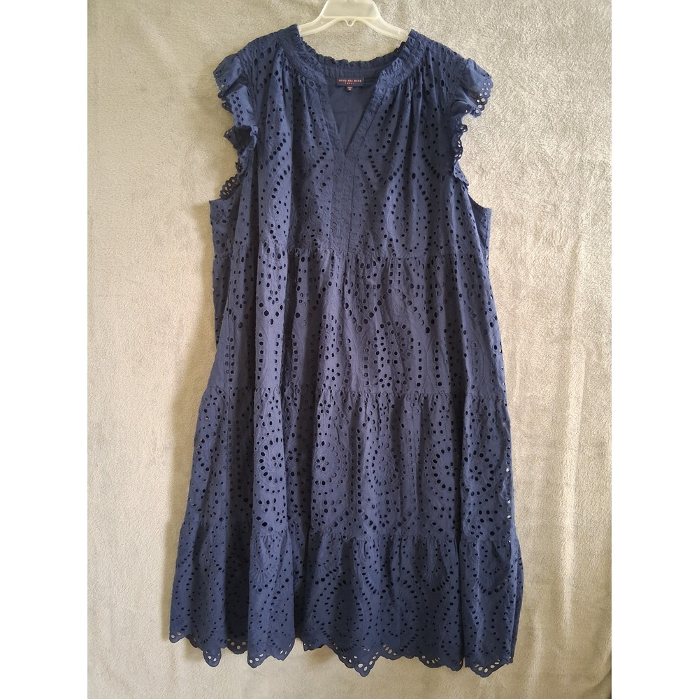 Skies Are Blue Shift Midi Dress 3X Eyelet Lace Tiered Cottagecore Coastal Boho